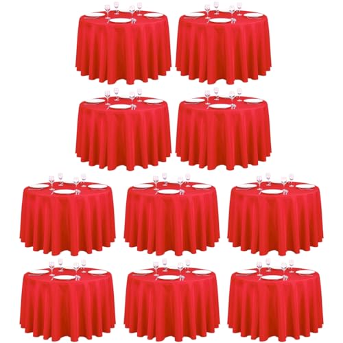 LTC LINENS 10 Pack 108 Inch Round Tablecloths Red - Bulk for 48 Inch Round Table Floor Length - Wrinkle Resistant Polyester Fabric Cloth for Wedding