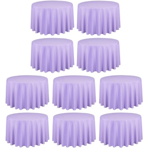 LTC LINENS 10 Pack 108 Inch Round Tablecloths Lavender - Bulk for 48 Inch Round Table Floor Length - Wrinkle Resistant Polyester Fabric Cloth for Wedding