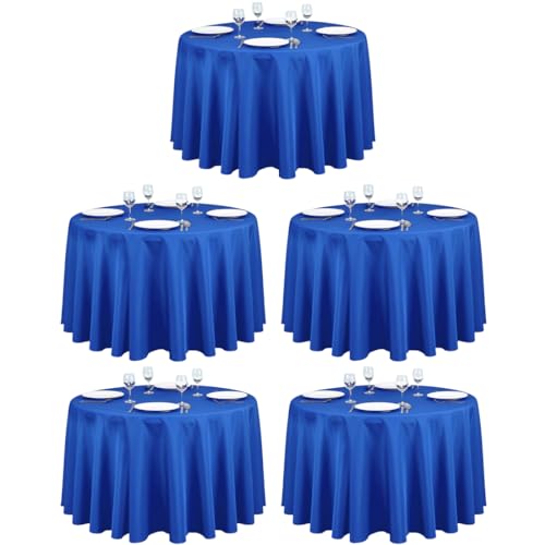 LTC LINENS 5 Pack 108 Inch Round Tablecloths Royal Blue - Bulk for 48 Inch Round Table Floor Length - Wrinkle Resistant Polyester Fabric Cloth for Party