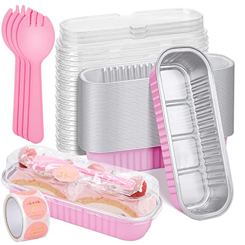 200Pack 6.8oz Pink Mini Cake Pans with Lids Baking Cups Aluminum Foil Pans Tins, Individual Dessert Cups Containers for Sales,Party,Picnics