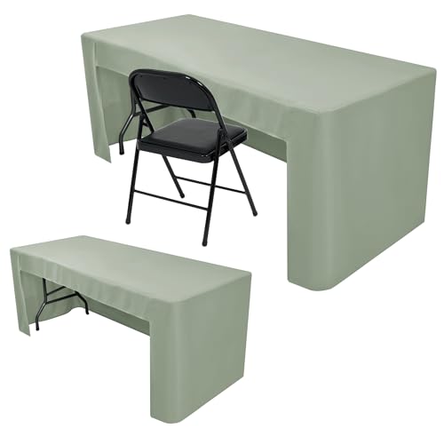 Nasitos 2 Pack Sage Green 8ft Tablecloth Fitted-Open Back Folding Table Cover Washable and Wrinkle Resistant Table Cloth for Trade Show, Book Fair, Career Fair, Convention, Events