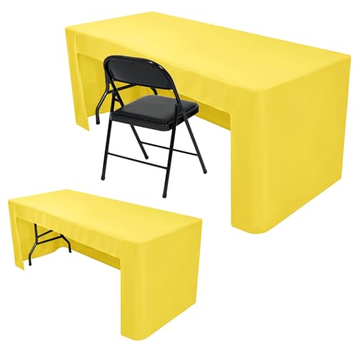 Nasitos 2 Pack 8' Fitted Table Cloth for Rectangular Table Yellow Trade Show Table Covers-Open Back Tablecloth Washable and Wrinkle Resistant Table Cloth, Parties, Buffet, Baby Shower, Weddings