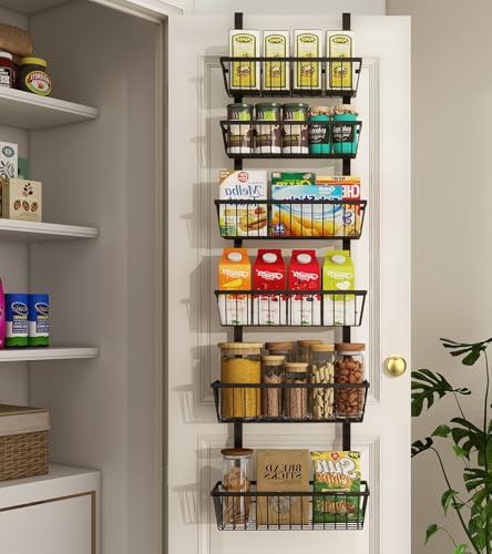 12 Inch Wide Narrow Over The Door Pantry Organizer, Pantry Organization and Storage, Black Metal Hanging Deep Basket Wall Spice Rack Seasoning Shelves, Home & Kitchen Essentials, Apartment