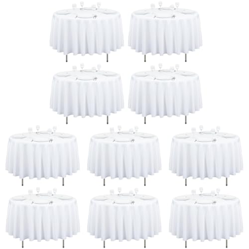 LTC LINENS 10 Pack 90 Inch Round Tablecloth White - Wrinkle Resistant Bulk Round Table Cloth - Washable Polyester Fabric Table Cover for Wedding, Party