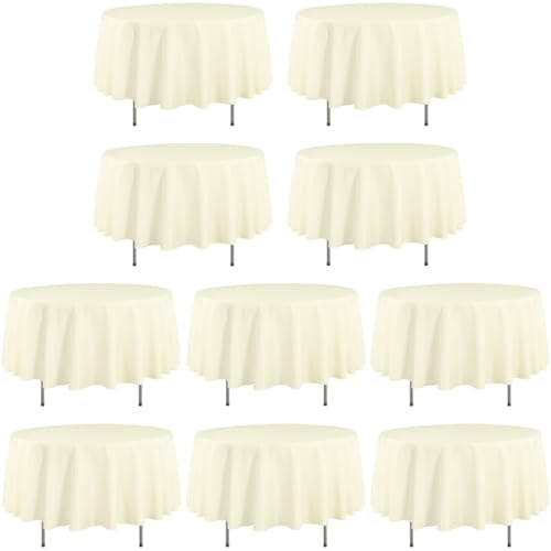 LTC LINENS 10 Pack 90 Inch Round Tablecloth Ivory - Wrinkle Resistant Bulk Round Table Cloth - Washable Polyester Fabric Table Cover for Wedding, Party