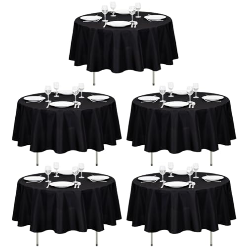 LTC LINENS 5 Pack 90 Inch Round Tablecloth Black - Wrinkle Resistant Round Table Cloth - Washable Polyester Fabric Table Cover for Party