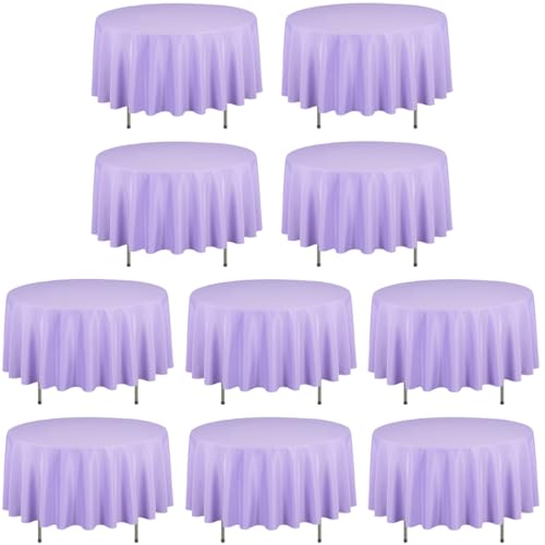 LTC LINENS 10 Pack 90 Inch Round Tablecloth Lavender - Wrinkle Resistant Bulk Round Table Cloth - Washable Polyester Fabric Table Cover for Wedding, Party
