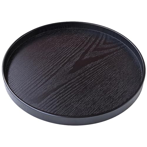 Round Solid Wood Serving Tray Extra Large Tea Coffee Snack Food Meals Serving Plate Non-Slip Kitchen Party Bar Server Ottoman Tray Breakfast Tray with Raised Edges (18inch/45cm) Black