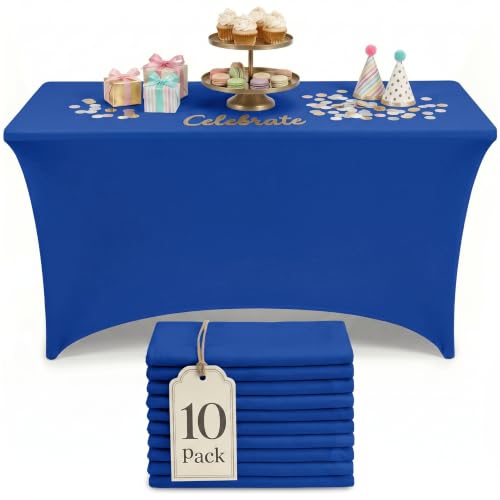 Utopia Kitchen Spandex Tablecloth 10 Pack [6FT, Royal Blue] Tight, Fitted, Washable and Wrinkle Resistant Stretch Table Cloth Rectangle Cover for Trade Show, Weddings & Parties [72Lx30Wx30H Inch]