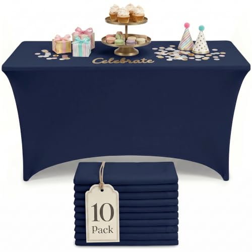 Utopia Kitchen Spandex Tablecloth 10 Pack [6FT, Navy Blue] Tight, Fitted, Washable and Wrinkle Resistant Stretch Table Cloth Rectangle Cover for Trade Show, Weddings & Parties [72Lx30Wx30H Inch]