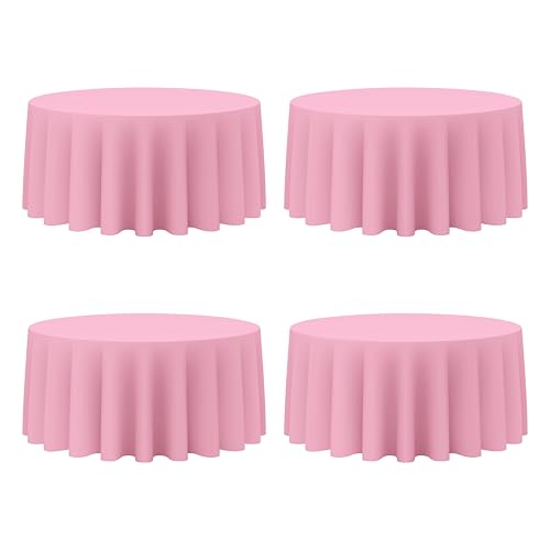 BRILLMAX 4 Pack Pink Round Tablecloths 132 Inch - Circle Bulk Linen Polyester Fabric Washable Table Cloth Cover for Wedding Reception Banquet Birthday Party Buffet Restaurant