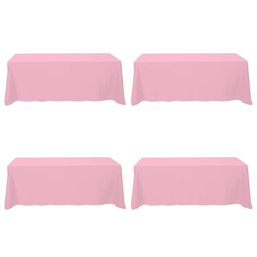 BRILLMAX 4 Pack Pink Tablecloths for 8 Foot Rectangle Tables 90 x 156 Inch - 8ft Rectangular Bulk Linen Polyester Fabric Washable Cloth Cover for Wedding Reception Banquet Birthday Party