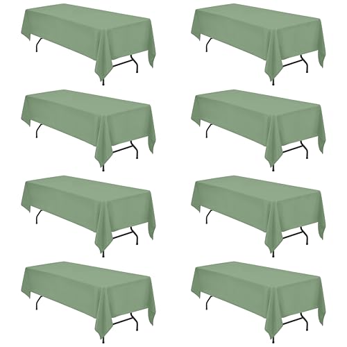 BRILLMAX 8 Pack Sage Green Tablecloths for 8 Foot Rectangle Tables 60 x 126 Inch - 8ft Rectangular Bulk Linen Polyester Fabric Washable Cloth Cover for Wedding Reception Banquet Birthday Party