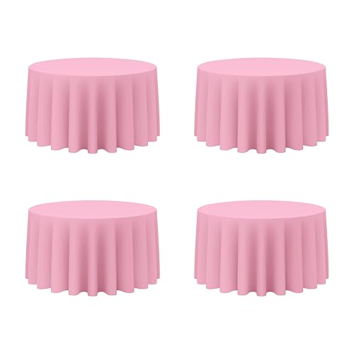BRILLMAX 4 Pack Pink Round Tablecloths 120 Inch - Circle Bulk Linen Polyester Fabric Washable Table Cloth Cover for Wedding Reception Banquet Birthday Party Buffet Restaurant