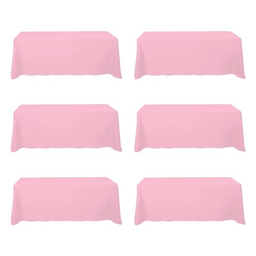 BRILLMAX 6 Pack Pink Tablecloths for 8 Foot Rectangle Tables 90 x 156 Inch - 8ft Rectangular Bulk Linen Polyester Fabric Washable Cloth Cover for Wedding Reception Banquet Birthday Party