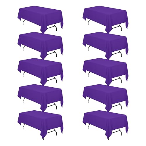 BRILLMAX 10 Pack Purple Tablecloths for 6 Foot Rectangle Tables 60 x 102 Inch - 6ft Rectangular Bulk Linen Polyester Fabric Washable Cloth Cover for Wedding Reception Banquet Birthday Party