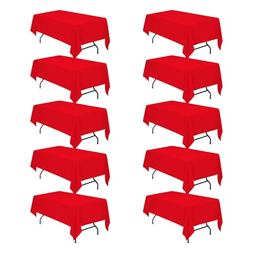 BRILLMAX 10 Pack Red Tablecloths for 6 Foot Rectangle Tables 60 x 102 Inch - 6ft Rectangular Bulk Linen Polyester Fabric Washable Cloth Cover for Wedding Reception Banquet Birthday Party