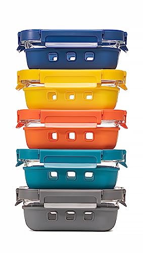 Glass Food Storage Containers With Glass Lids Bento Box Set Lunch Box Eco Friendly Meal Prep Containers Airtight Plastic Free, Silicon Sleeve Bpa Free 4.4cup/ 5 * 1050ml