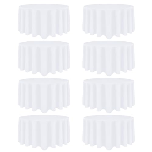 8 Pack White Round Tablecloth 90 Inch White Table Cloth Stain and Wrinkle Resistant Round White Tablecloths Reusable and Washable Polyester Fabric Table Covers for Buffet Wedding Party and Banquet