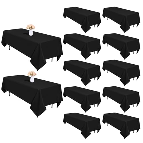 12 Pack Black Tablecloths 60 x 84 Inch Rectangular Table Cloths for Rectangle Tables 4ft, Wrinkle Resistant Black Table Cloth Washable Polyester Fabric for Buffet Wedding Party Banquet