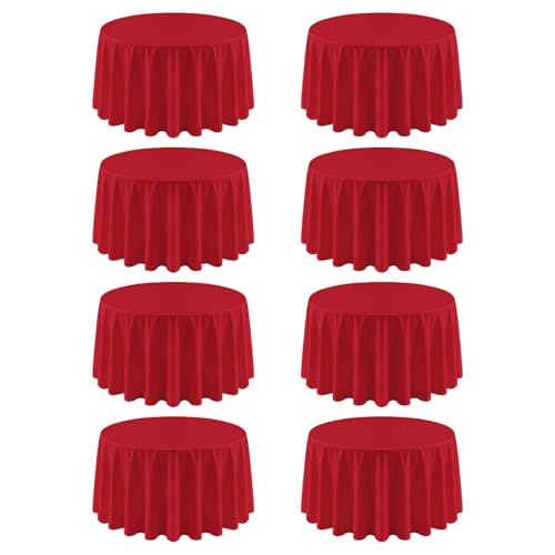 8 Pack Round Tablecloth 90 Inch Cloth Red Tablecloth for Round Tables, Washable Polyester Table Cloth Stain and Wrinkle Resistant Decorative Table Cover for Wedding Party Dining Banquet