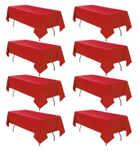 8 Pack Red Tablecloth 60 x 102 Inch Polyester Table Cloth for 6 Foot Rectangle Tables, Wrinkle Resistant Washable Decorative Fabric Table Covers for Wedding Party Banquet Buffet and Camping