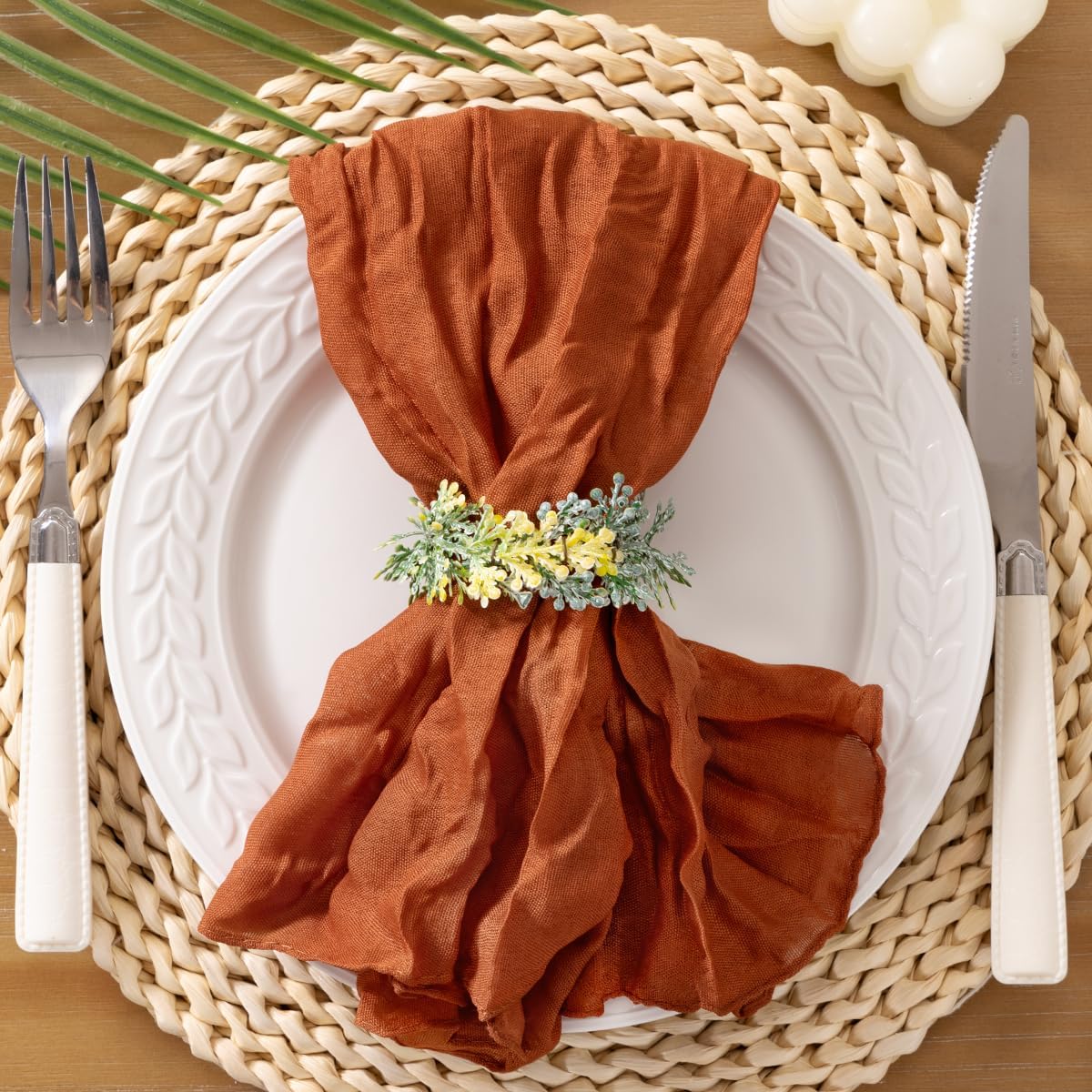 Socomi Terracotta Cheesecloth Napkins Fall Burnt Orange Cheese Cloths Gauze Set of 50 Boho Washable Dinner Table Napkins for Wedding Party Baby Shower Birthday Party Decor