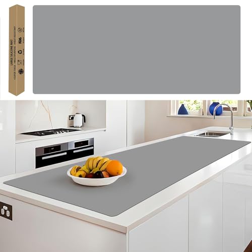 Extra Large Silicone Mat, 78.7x 23.6Non-Slip Heat Resistant Mats, Thicken Kitchen Countertop Protector Mat, Cuttable Waterproof Protector Mat for Kitchen Counter or Crafts (Light Grey)