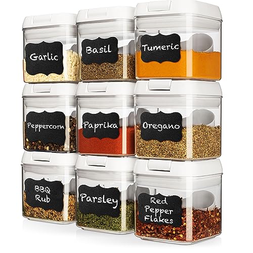 Shazo 9 PC Airtight Food Storage Containers - BPA Free Clear Plastic Snack & Spice Containers with Easy Lock Lids - Kitchen and Pantry Organization for Herbs, Coffee, Tea - 0.5L / 2.1 Cups