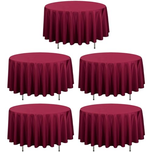 LTC LINENS 5 Pack 90 Inch Round Tablecloth Burgundy - Wrinkle Resistant Table Cloth for Round Table -Washable Polyester Fabric Table Cover for Wedding, Party