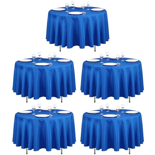 LTC LINENS 5 Pack 90 Inch Round Tablecloth Royal Blue - Wrinkle Resistant Table Cloth for Round Table -Washable Polyester Fabric Table Cover for Wedding, Party