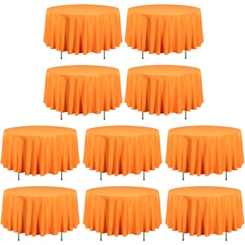 LTC LINENS 10 Pack 90 Inch Round Tablecloth Orange - Wrinkle Resistant Bulk Round Table Cloth - Washable Polyester Fabric Table Cover for Wedding, Party