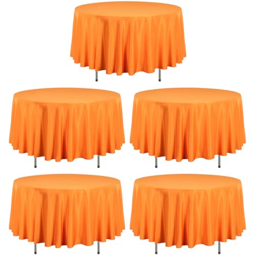 LTC LINENS 5 Pack 90 Inch Round Tablecloth Orange - Wrinkle Resistant Table Cloth for Round Table -Washable Polyester Fabric Table Cover for Wedding, Party