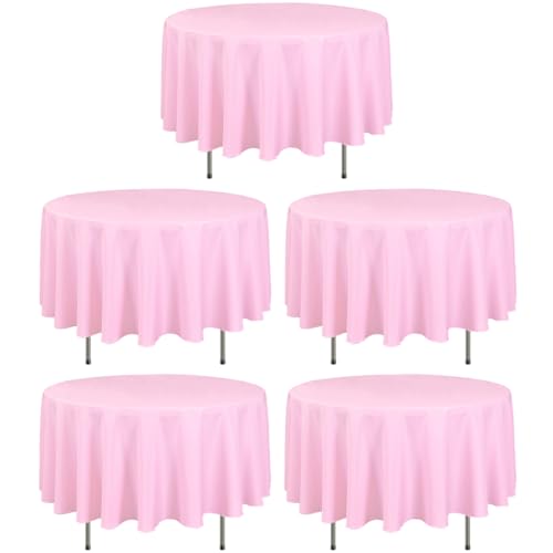 LTC LINENS 5 Pack 90 Inch Round Tablecloth Pink - Wrinkle Resistant Table Cloth for Round Table -Washable Polyester Fabric Table Cover for Wedding, Baby Shower
