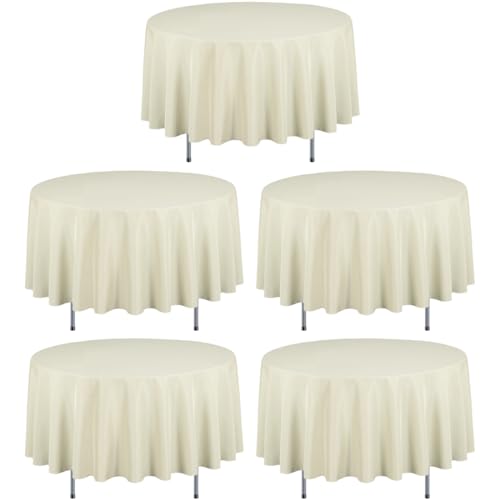 LTC LINENS 5 Pack 90 Inch Round Tablecloth Beige - Wrinkle Resistant Table Cloth for Round Table -Washable Polyester Fabric Table Cover for Wedding, Party