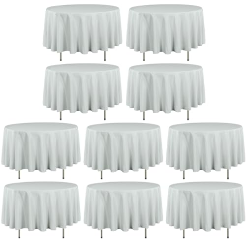 LTC LINENS 10 Pack 90 Inch Round Tablecloth Silver/Grey - Wrinkle Resistant Table Cloth for Round Table -Washable Polyester Fabric Table Cover for Wedding, Party