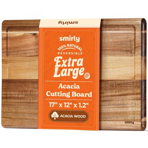 Smirly Non Toxic Cutting Boards for Kitchen [1.2" Thickness][17" Extra Large][Acacia HardWood] Cutting Chopping Board with Deep Juice Groove Heavy Duty & Easy Clean