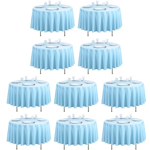 LTC LINENS 10 Pack 90 Inch Round Tablecloth Baby Blue - Wrinkle Resistant Bulk Round Table Cloth - Washable Polyester Fabric Table Cover for Wedding, Baby Shower