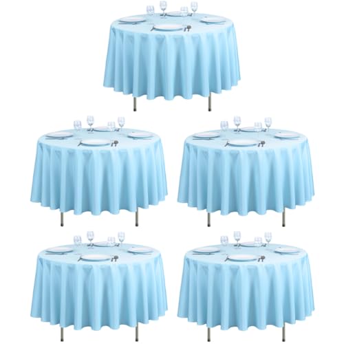 LTC LINENS 5 Pack 90 Inch Round Tablecloth Baby Blue