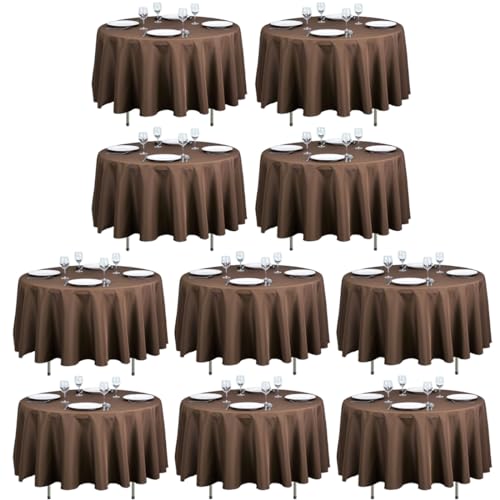 LTC LINENS 10 Pack 90 Inch Round Tablecloth Chocolate - Wrinkle Resistant Bulk Round Table Cloth - Washable Polyester Fabric Table Cover for Wedding, Party