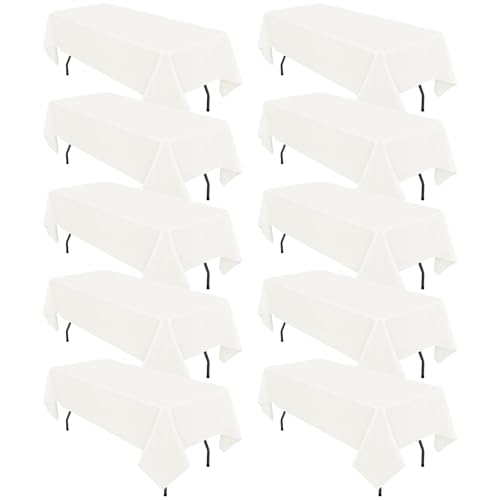 10 Pack Ivory Tablecloths for 6ft Rectangle Tables 60 x 102 Inch - Polyester Table Cover Stain and Wrinkle Resistant Washable Fabric Table Clothes for Wedding Party Banquet Reception Restaurant