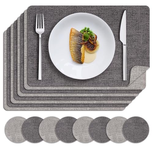 MOSAYT Placemats Set of 8 (12 x 18, Grey)
