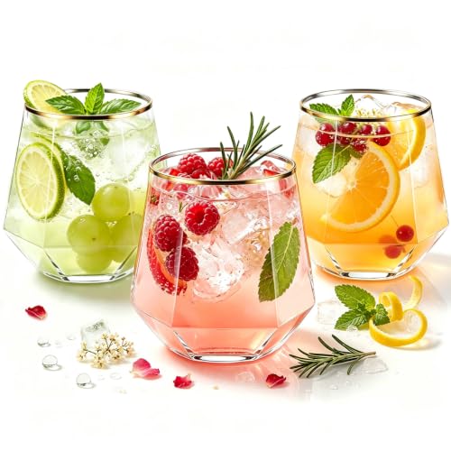 40 Pcak Plastic Stemless Wine Glasses, 12 Oz (Gold Rim)