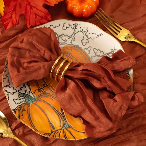 MLMC 60 Pack Terracotta Cheesecloth Napkins Bulk Dinner Napkins Burnt Orange Reusable Washable Cloth Napkins 21"x21" for Fall Wedding Family Gathering Events Decor