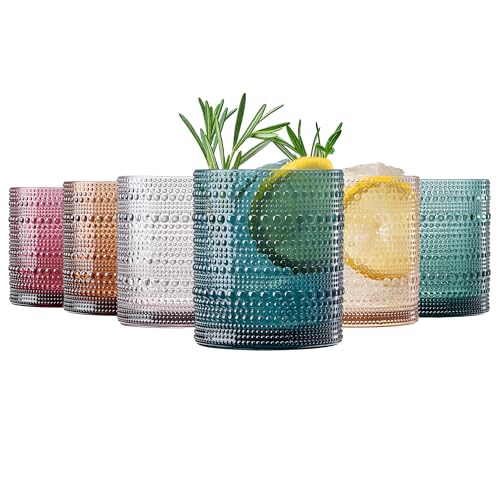 Khen Plastic Hobnail Drinking Glasses Set of 6 Neutral Tones Cups 14oz, Shatterproof & Unbreakable Acrylic Beaded Design, BPA-Free, Dishwasher Safe Indoor/Outdoor Drinkware for Water, Juice, Cocktails