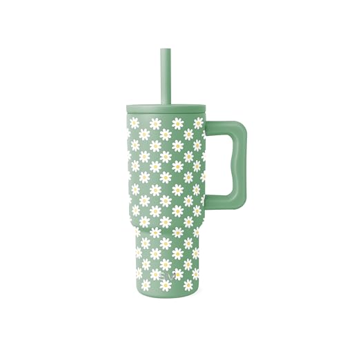 Simple Modern Kids 24 oz Tumbler with Handle and Silicone Straw Lid | Spill Proof and Leak Resistant | Reusable Stainless Steel Bottle | Gift for Kids Boys Girls | Trek Collection | Sage Florals