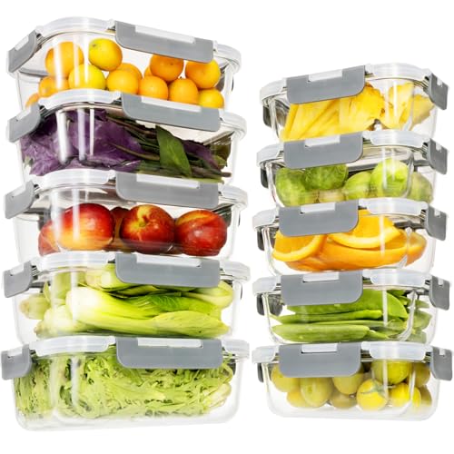 Glass Food Storage Containers with Lids,20 Pieces Glass Storage Container sets,Meal Prep Container,Airtight Glass Lunch Containers,Leakproof,BPA Free(10 lids & 10 Containers)