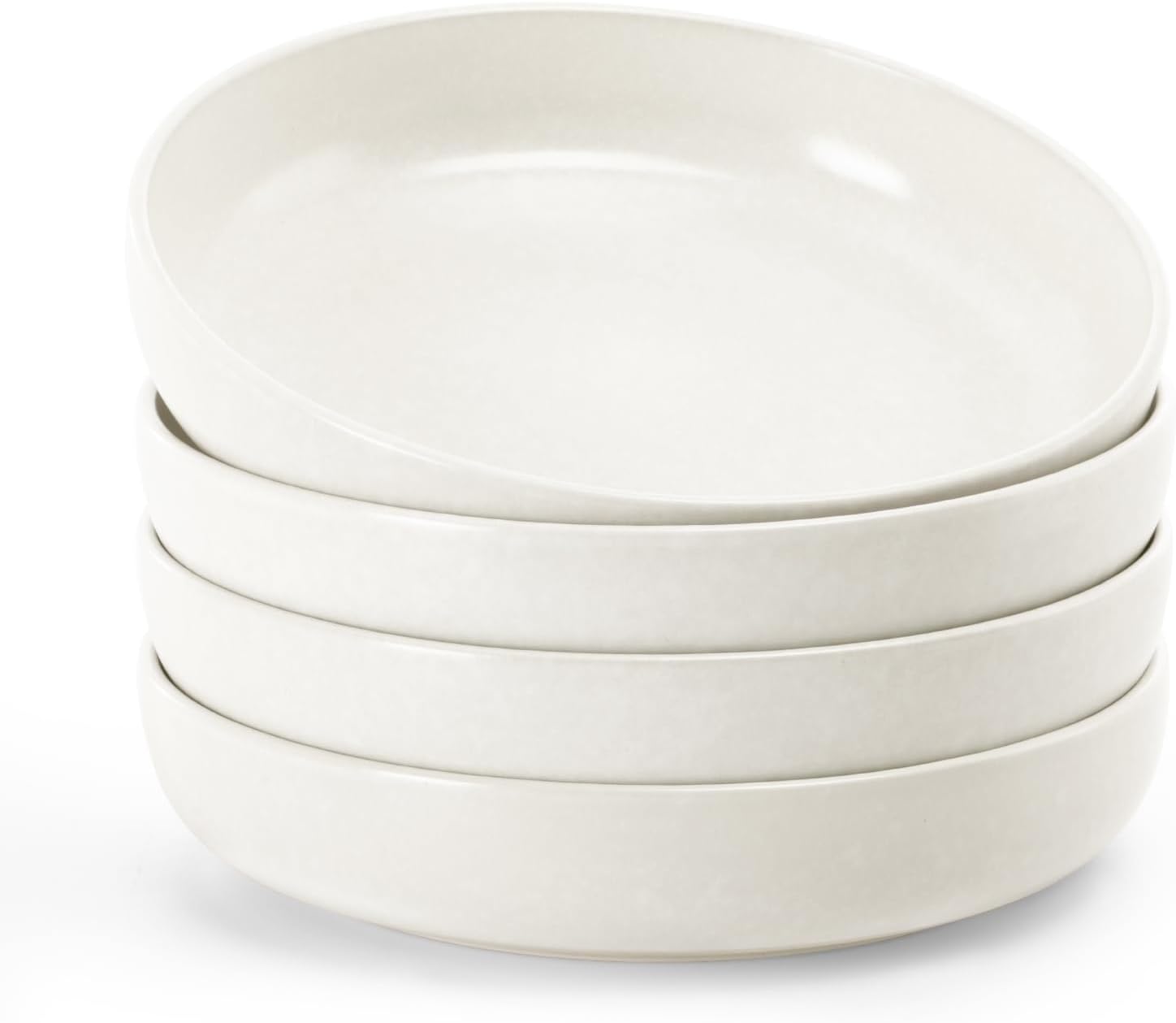 famiware Milkyway Pasta Bowls Set of 4, 8.5" Large Salad Bowls, Double Reactive Glaze, Sturdy & Stackable, Ideal for Housewarming, Matte White