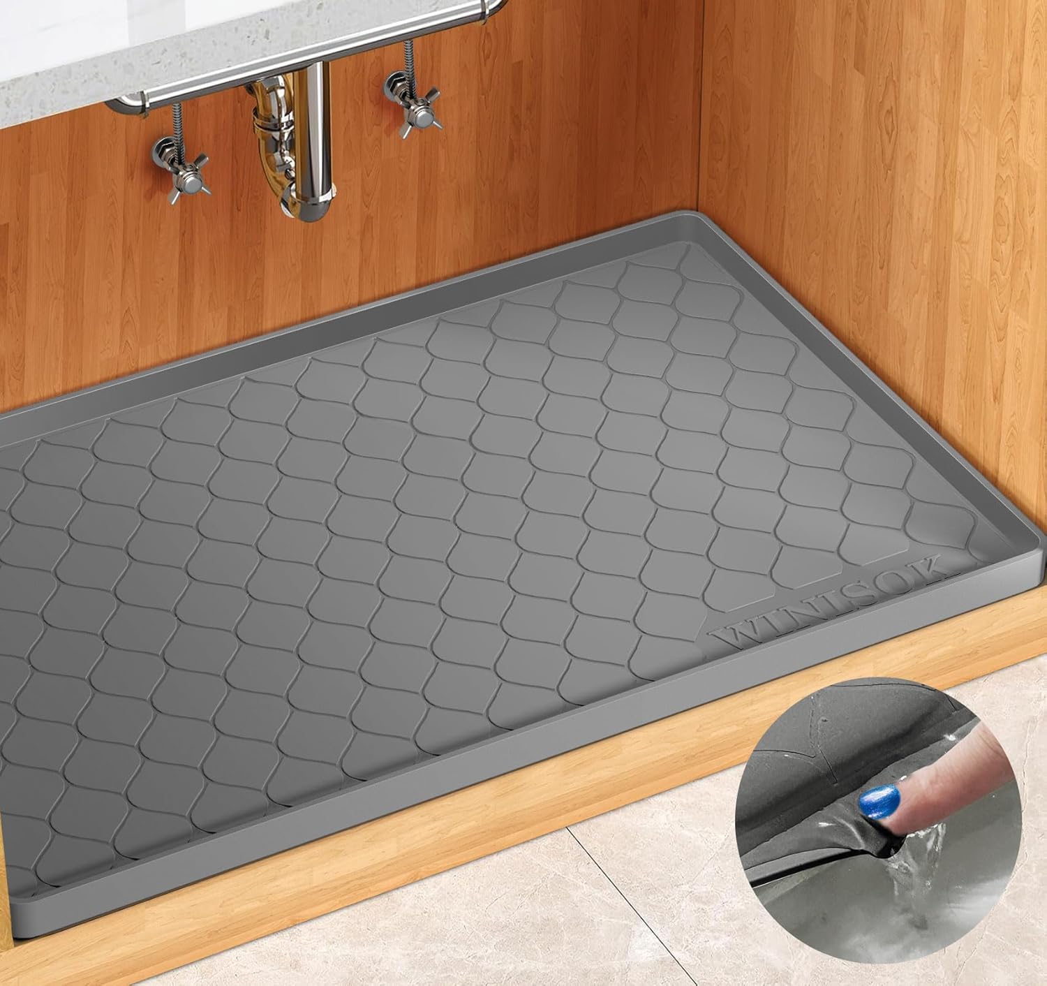 Silicone Under Sink Mat 31" x 22", kitchen Essentials and Gadgets, Shelf liner and Cabinet Protector, Home Organizers and Storage, Waterproof Bathroom Tray