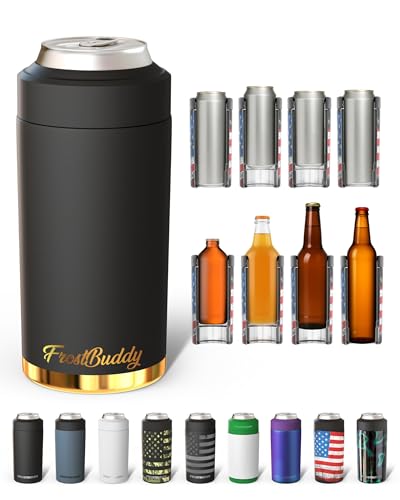 Frost Buddy Universal Buddy Can Cooler - Fits All - For Regular 12 & 16 oz or Slim-Size Bottles - Insulated Double-Walled Stainless Steel (Texastea)